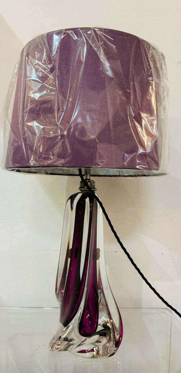 375.0 1950s Val St Lambert Purple & Clear Crystal Glass Table Lamp photo