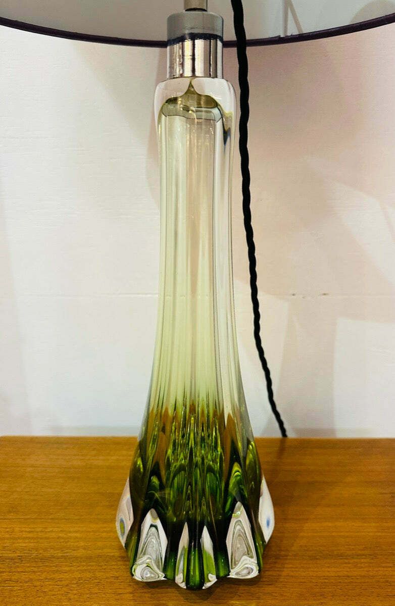 1950s Belgium Val Saint Lambert Green & Clear Crystal Glass Table Lamp Signed photo vinterior