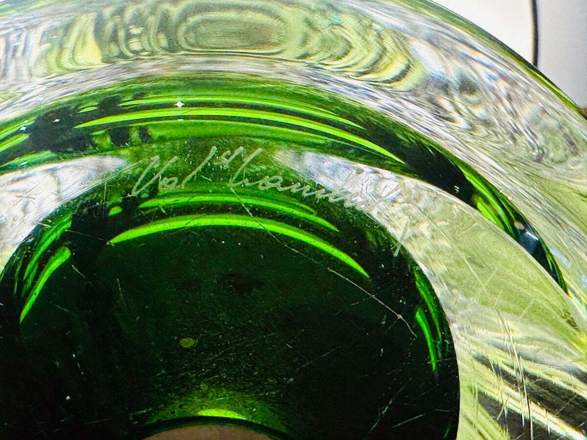 325.0 1950s Belgium Val Saint Lambert Green & Clear Crystal Glass Table Lamp Signed photo