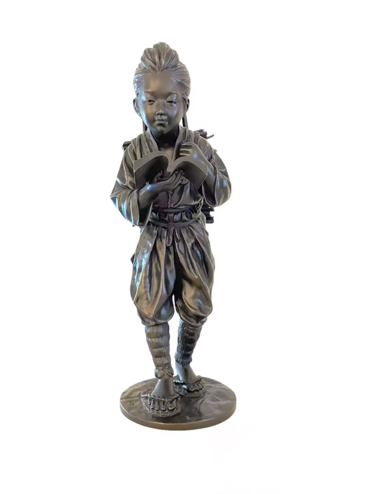 Bronze Figure Representing Kinjiro Ninomiya Sontoku, Japan, Early 20th Century, Signed.