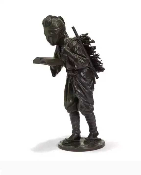 Bronze Figure Representing Kinjiro Ninomiya Sontoku, Japan, Early 20th Century, Signed. photo for sale