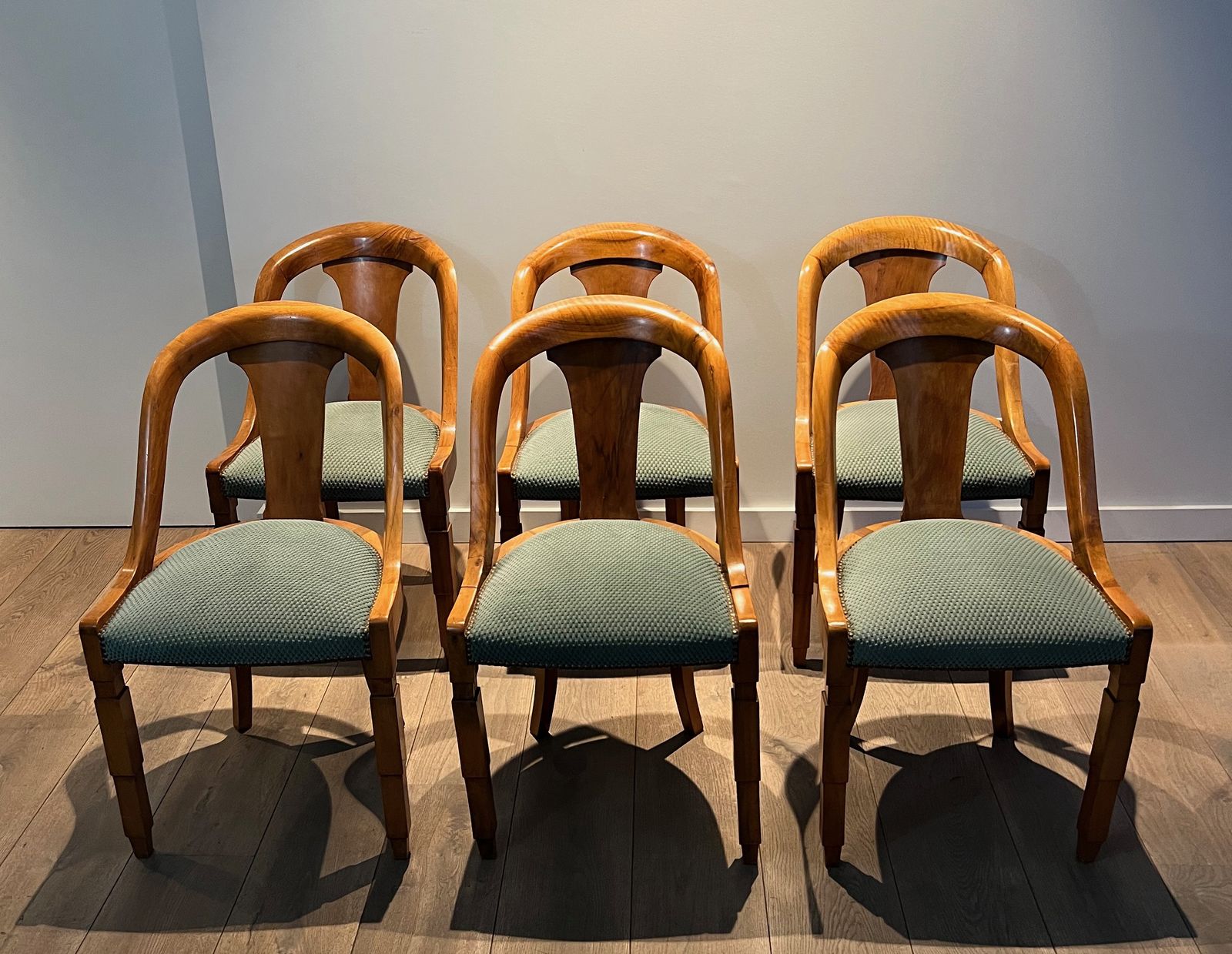1950.0 Set Of 6 Art Deco Period Walnut Gondola Chairs photo