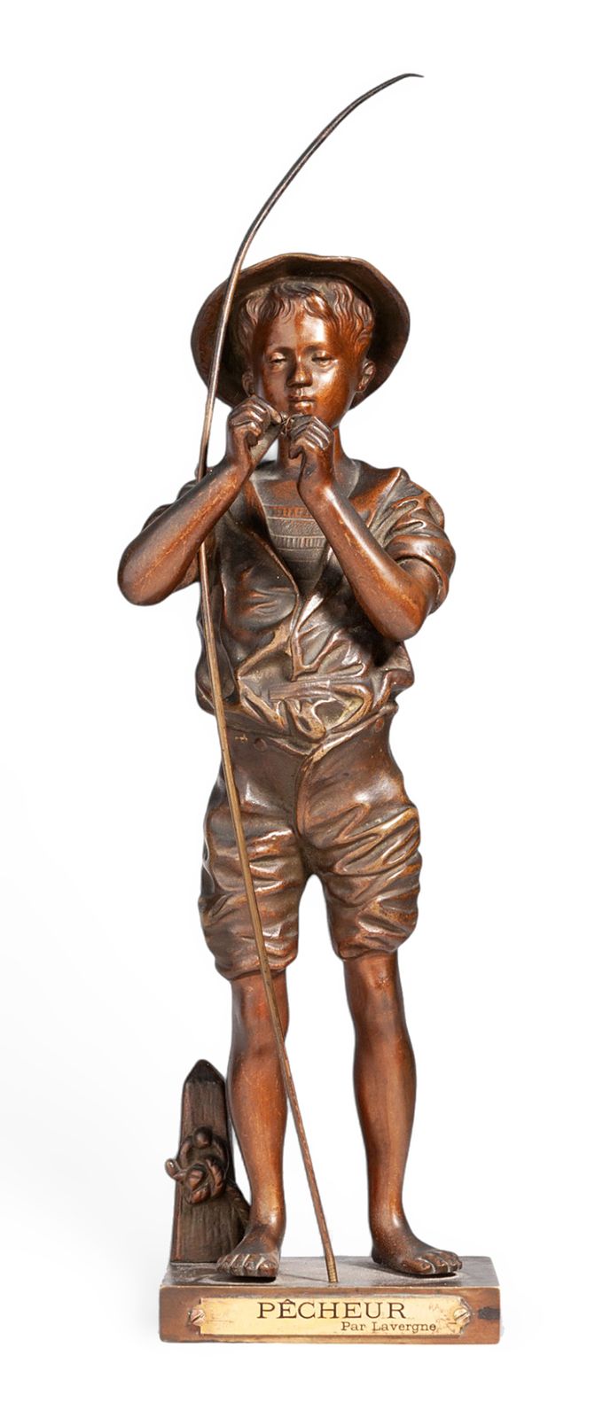 1890s Belle époque Bronze Sculpture Of A Young Fisherman 'Pêcheur' By The Sculptor Adolphe Jean Lavergne, France photo furniture