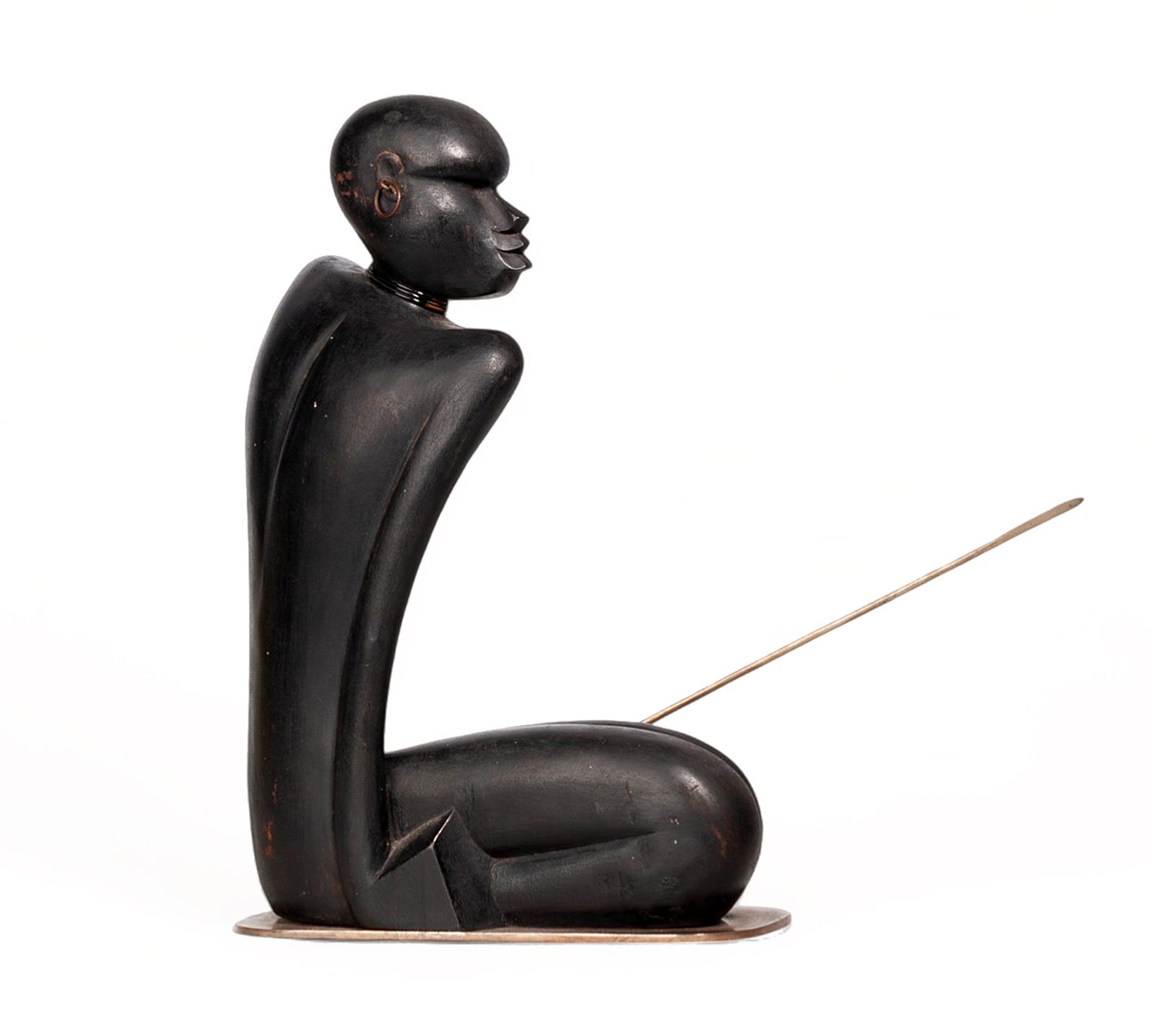 Early 20th Century Art Déco Black Wood Sculpture Of An African Warrior With A Spear By Karl Hagenauer (Werkstätte Hagenauer Wien), Austria photo Art