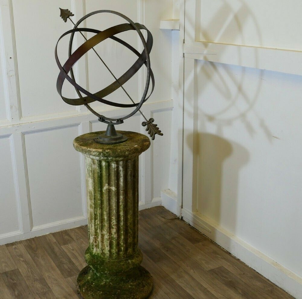 19th Century Copper Armillary Sphere On A Stone Pedestal photo for sale