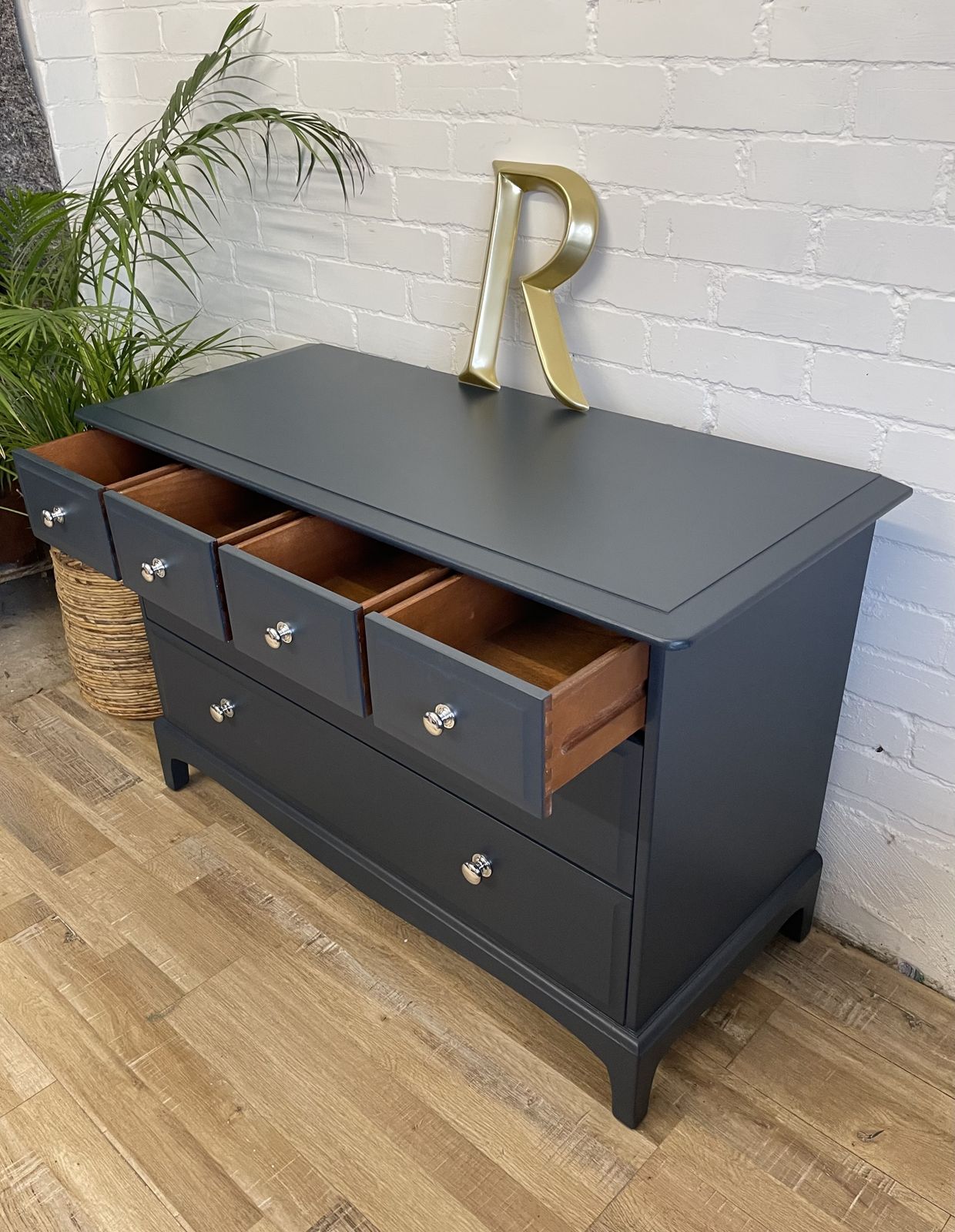 Stag Minstrel 4 Over 2 Chest Of Drawers Painted Midnight Ink Blue photo for sale