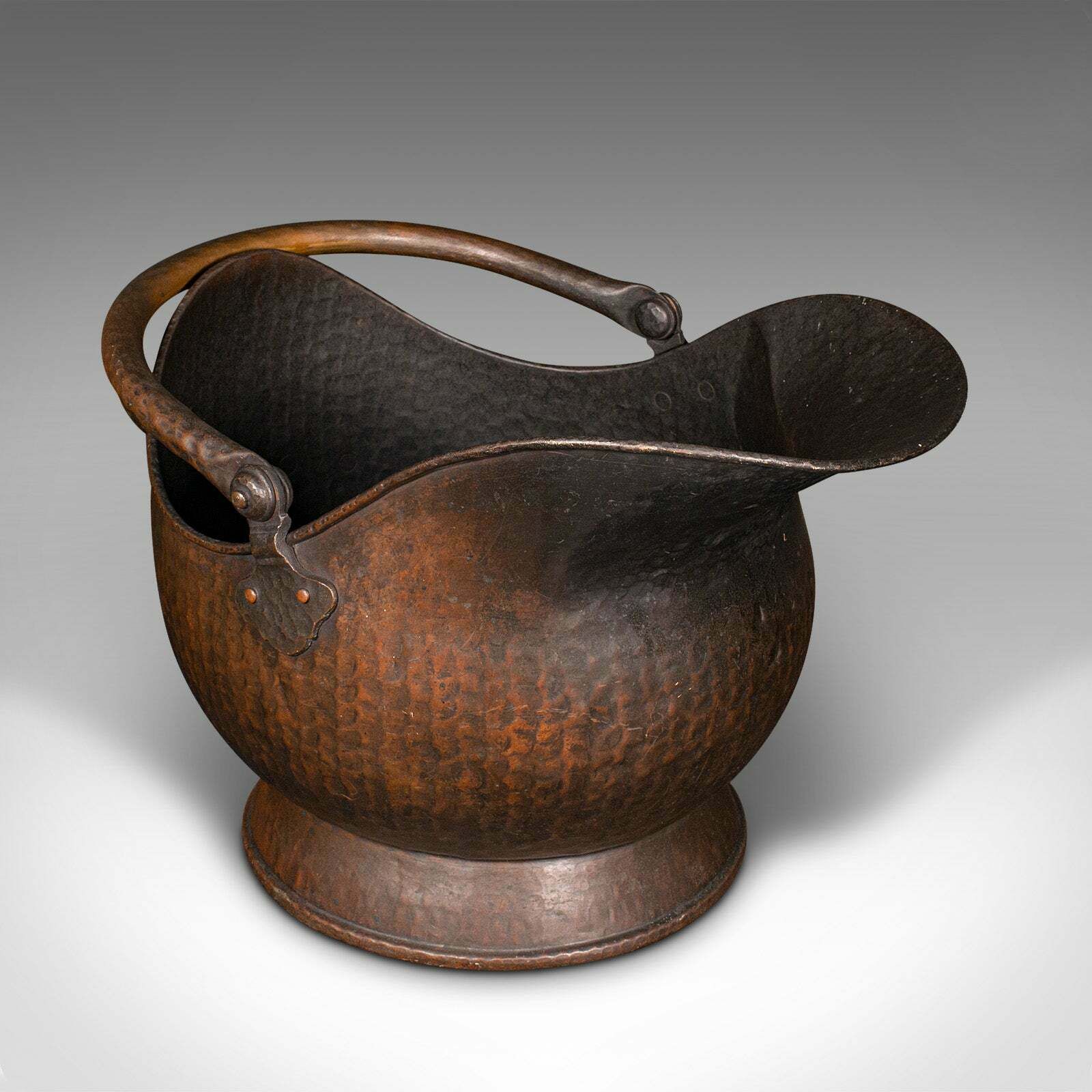 Antique Fireside Helmet Scuttle, English, Copper, Coal, Fuel Store, Victorian photo furniture