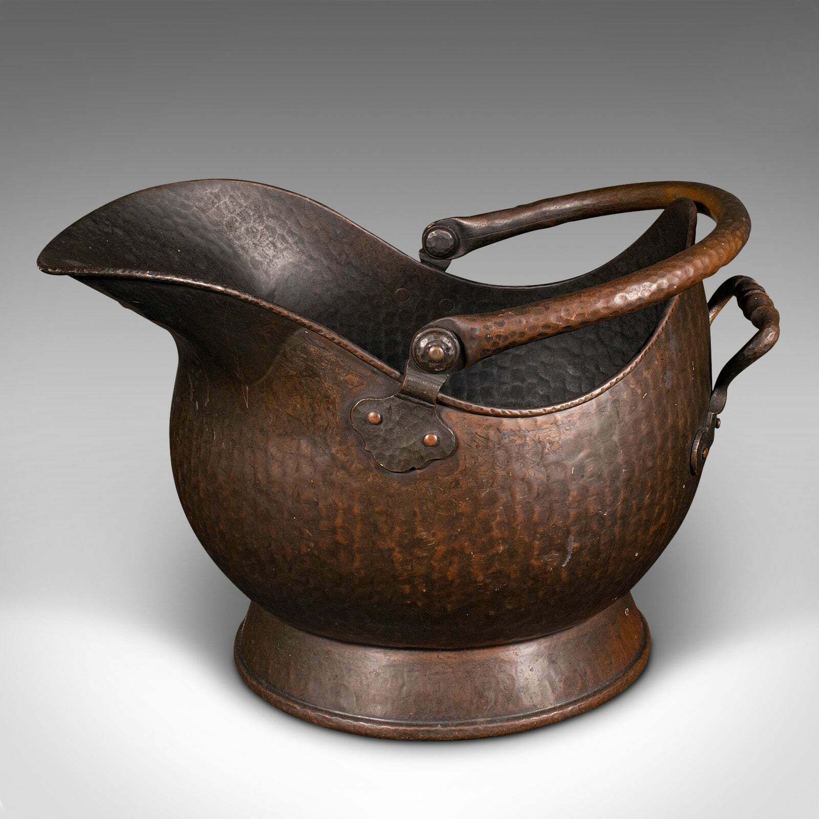 Antique Fireside Helmet Scuttle, English, Copper, Coal, Fuel Store, Victorian photo 795.0