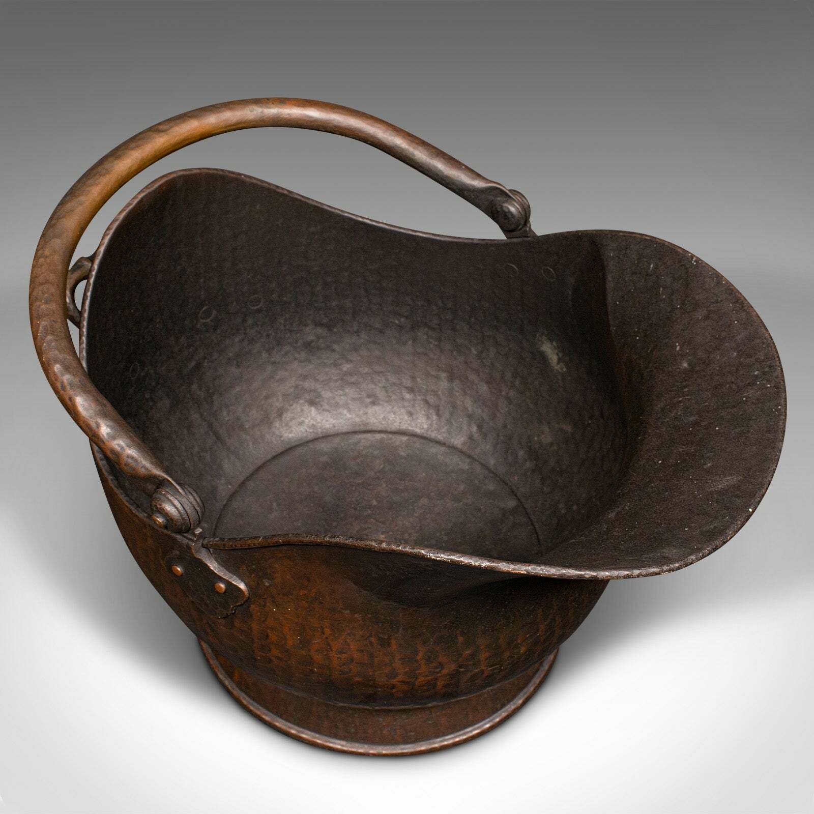Antique Fireside Helmet Scuttle, English, Copper, Coal, Fuel Store, Victorian photo vintage