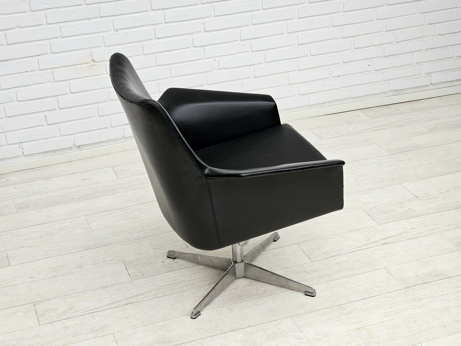 photo for sale 1960s, Scandinavian Design, Swivel Chair, Original Condition, Artificial Leather, Cast Aluminum Base.