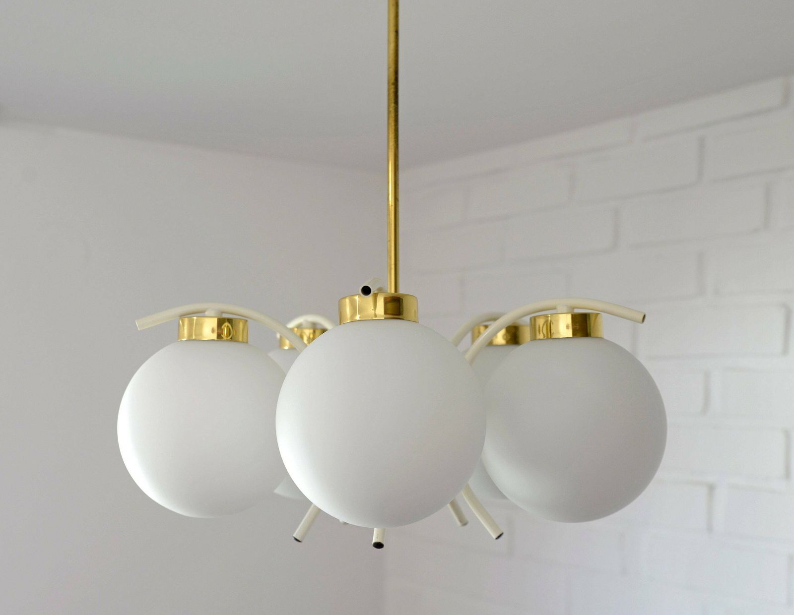 Mid Century Modern / Vintage Chandelier / Mcm Sputnik / Pendant Light Fixture / Yugoslavia 1970's / White Hanging Lamp / Retro Cool Lamp photo 340.0