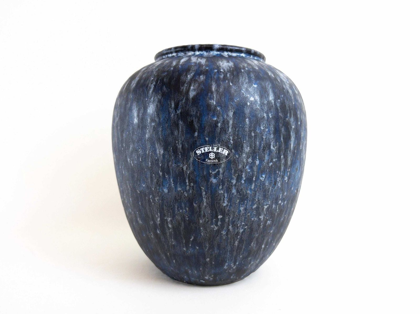 West German Pottery Vase By Steuler   Large Modern Blue Black Round Vase photo 68.0
