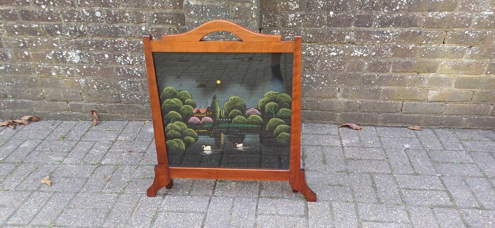 Outstanding Unusual Art Nouveau Hand Painted Oak Fire Screen.