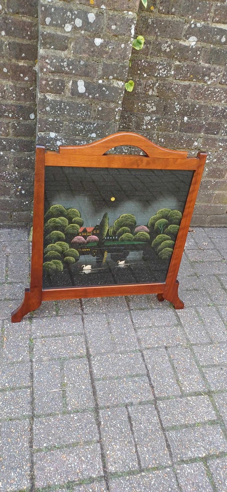 Outstanding Unusual Art Nouveau Hand Painted Oak Fire Screen. photo for sale