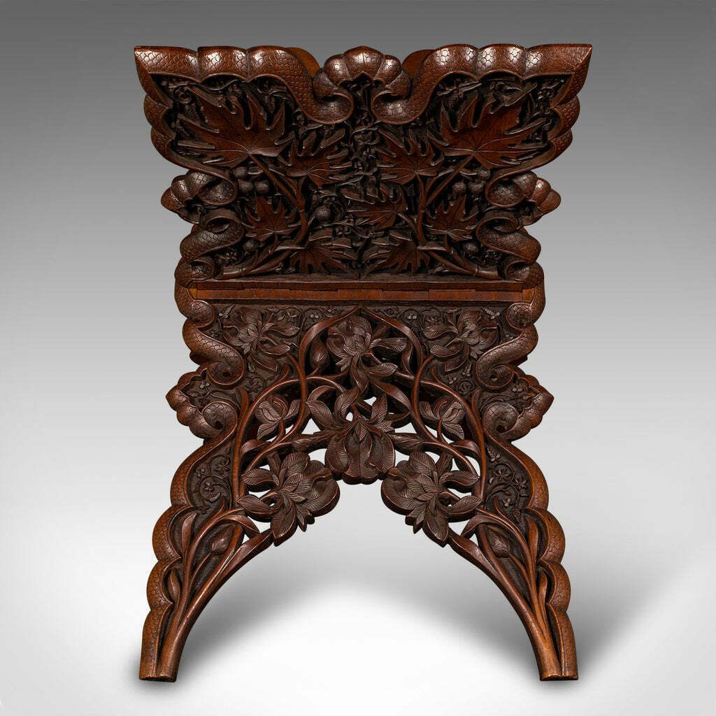 Antique Club Lounge Magazine Stand, Burmese, Teak, Folding Book Rack, Victorian photo 1495.0
