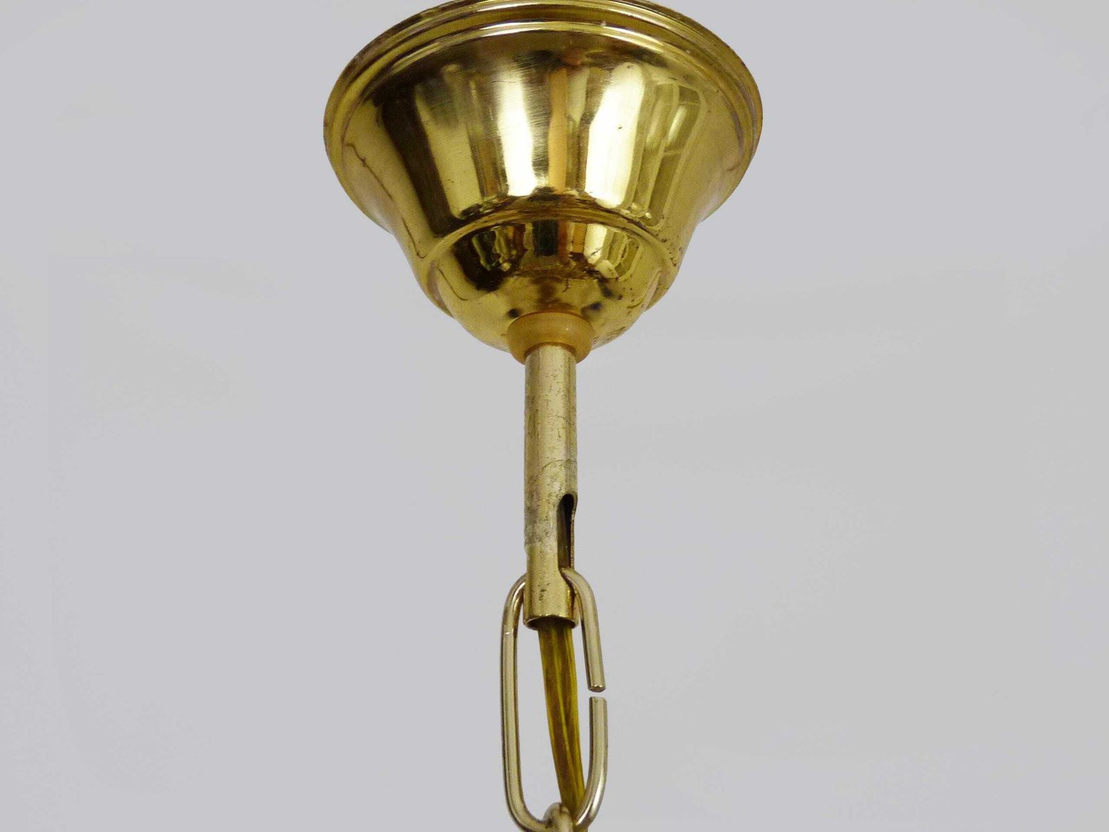 Grote Vintage Kroonluchter, Messing Kroon Plafondlamp, 6 Niveaus, 3 Lichten, Glazen Hangers. Heteluchtballon Kroonluchter. Jaren 70 80 photo buy