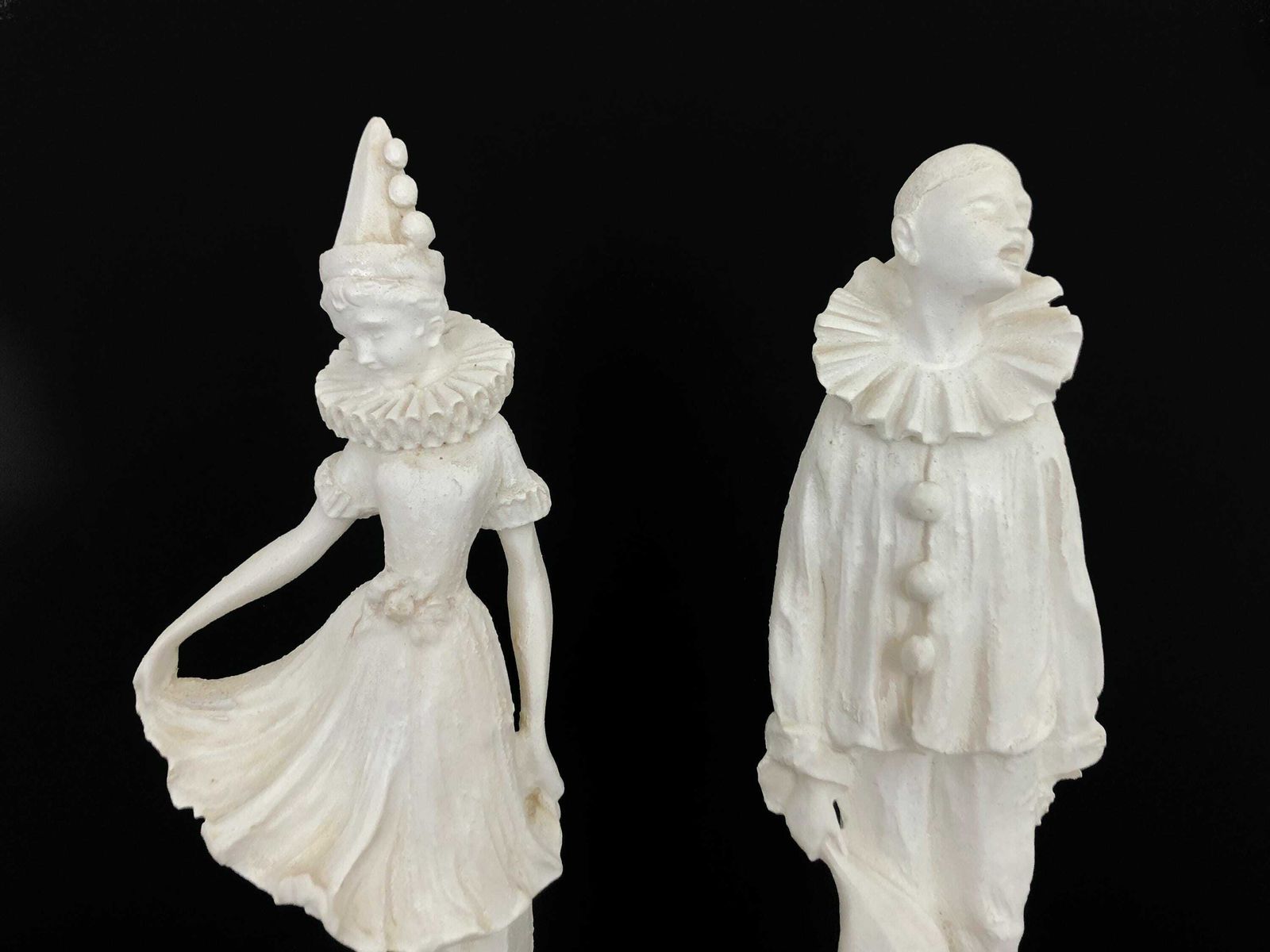 Pair Of Sculptures Of Pierrot And Colombine In Salt Stone Art Deco Style. 50s 60s photo 345.0