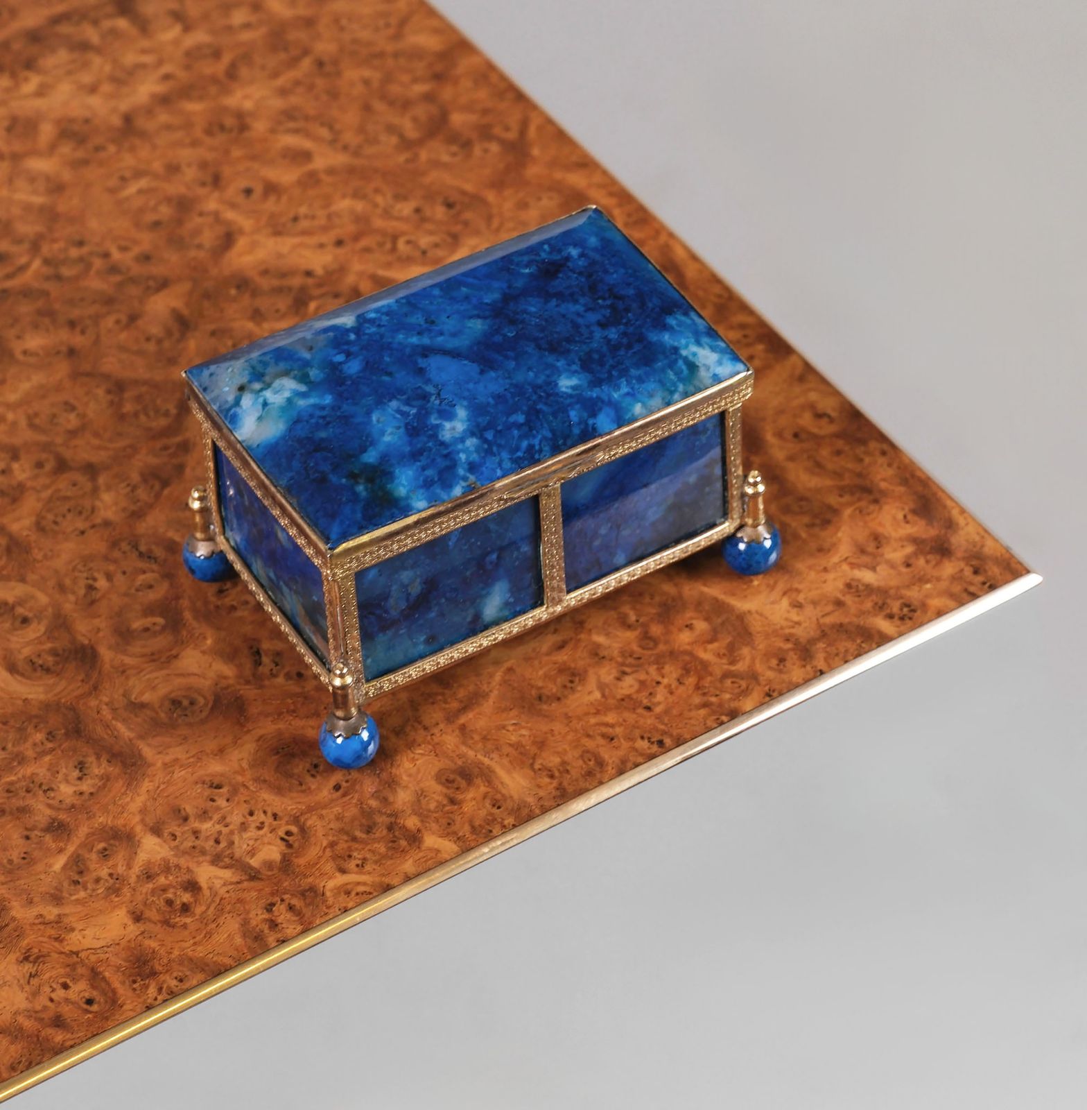 photo for sale Antique Lapis Lazuli & Gilt Metal Miniature Box Casket French Circa 1880