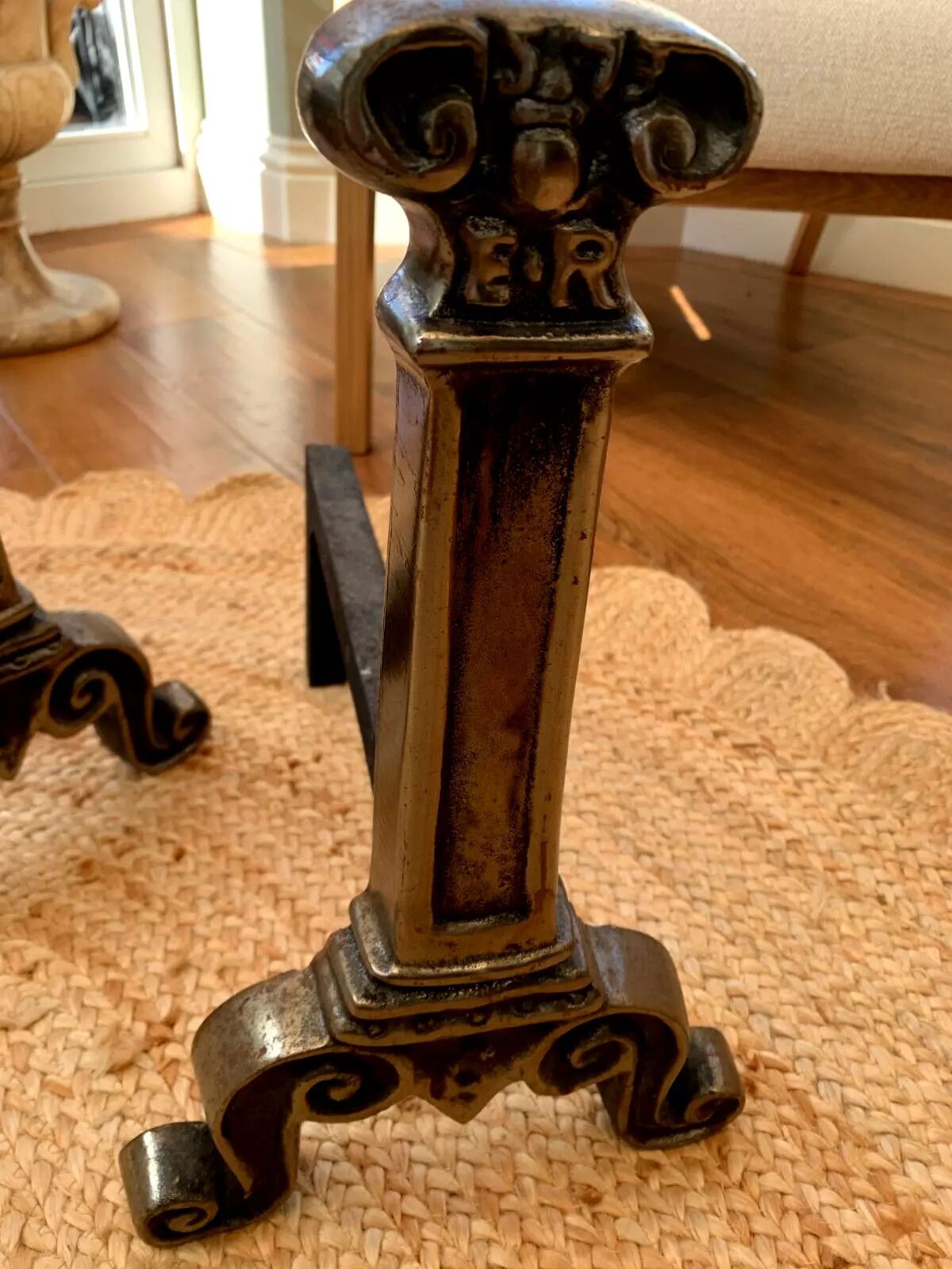 Pair Of Gothic Revival Style Burnished Gilt Iron Andirons Fire Dogs Early C20th