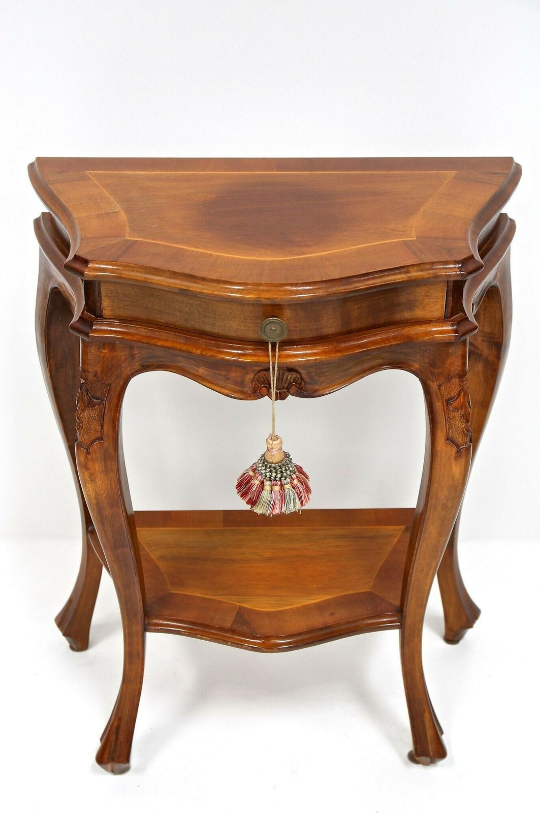 Pair Of Baroque Style Nightstands/ Console Tables, Nutwood Carved, It Ca. 1950 photo furniture