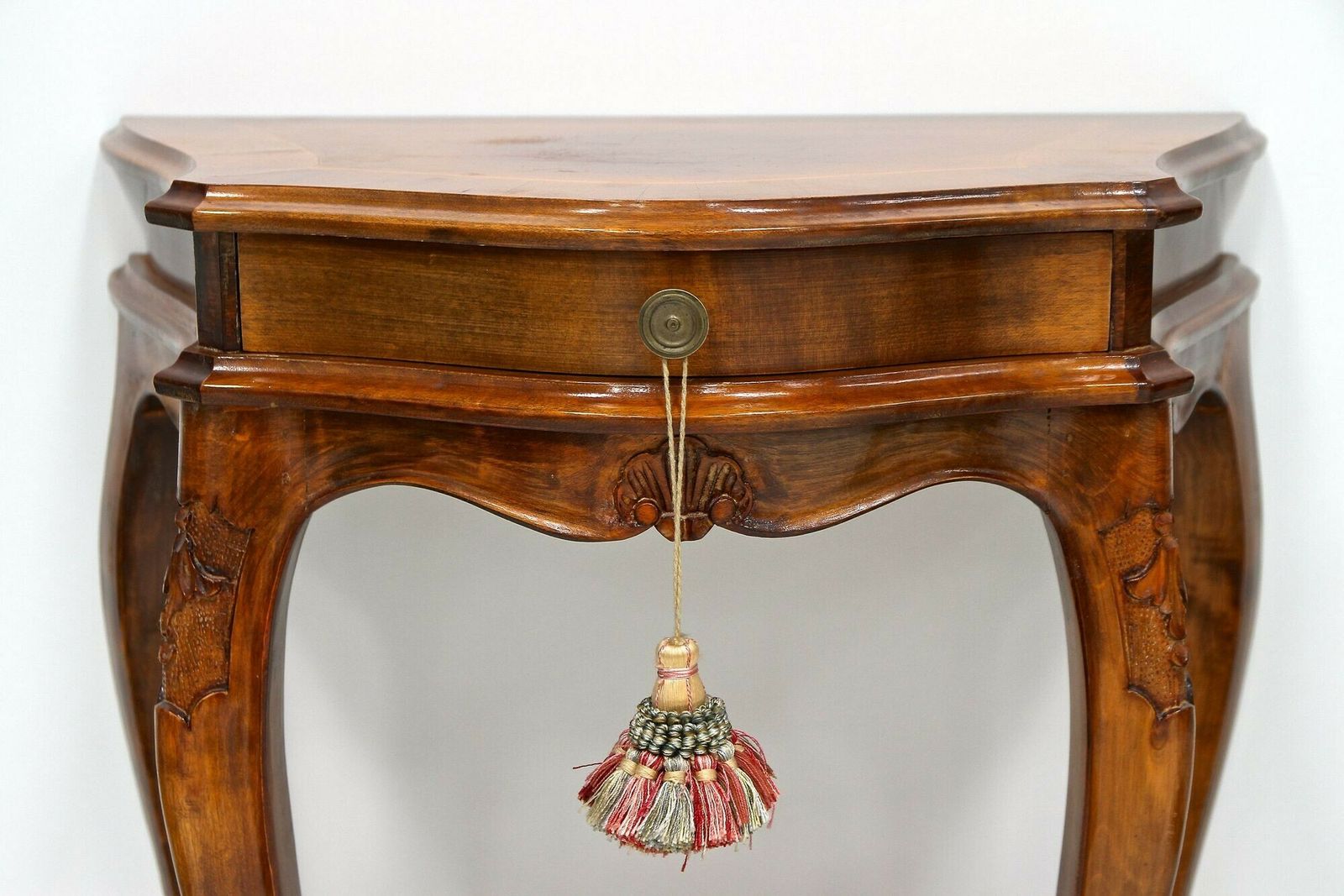 photo furniture Pair Of Baroque Style Nightstands/ Console Tables, Nutwood Carved, It Ca. 1950