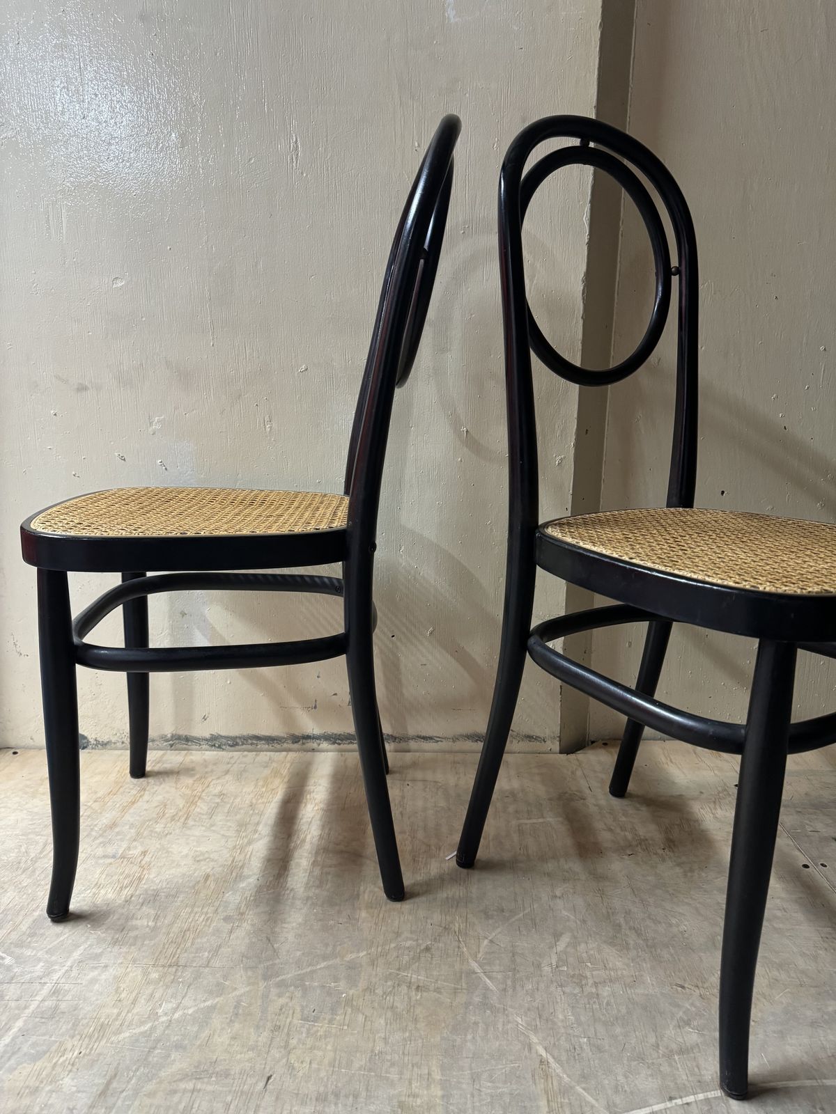 Pair Of Black Bentwood Vintage Chairs, Brass Bead Detail On The Back. Rare. photo 795.0