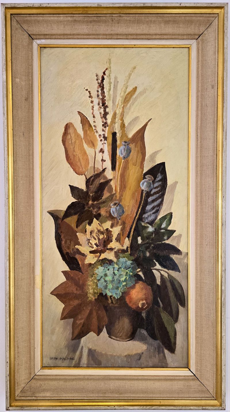 Iain Macnab (1890 1967) – 'Winter Arrangement' Still Life Oil Painting Mid Century 1966 photo for sale