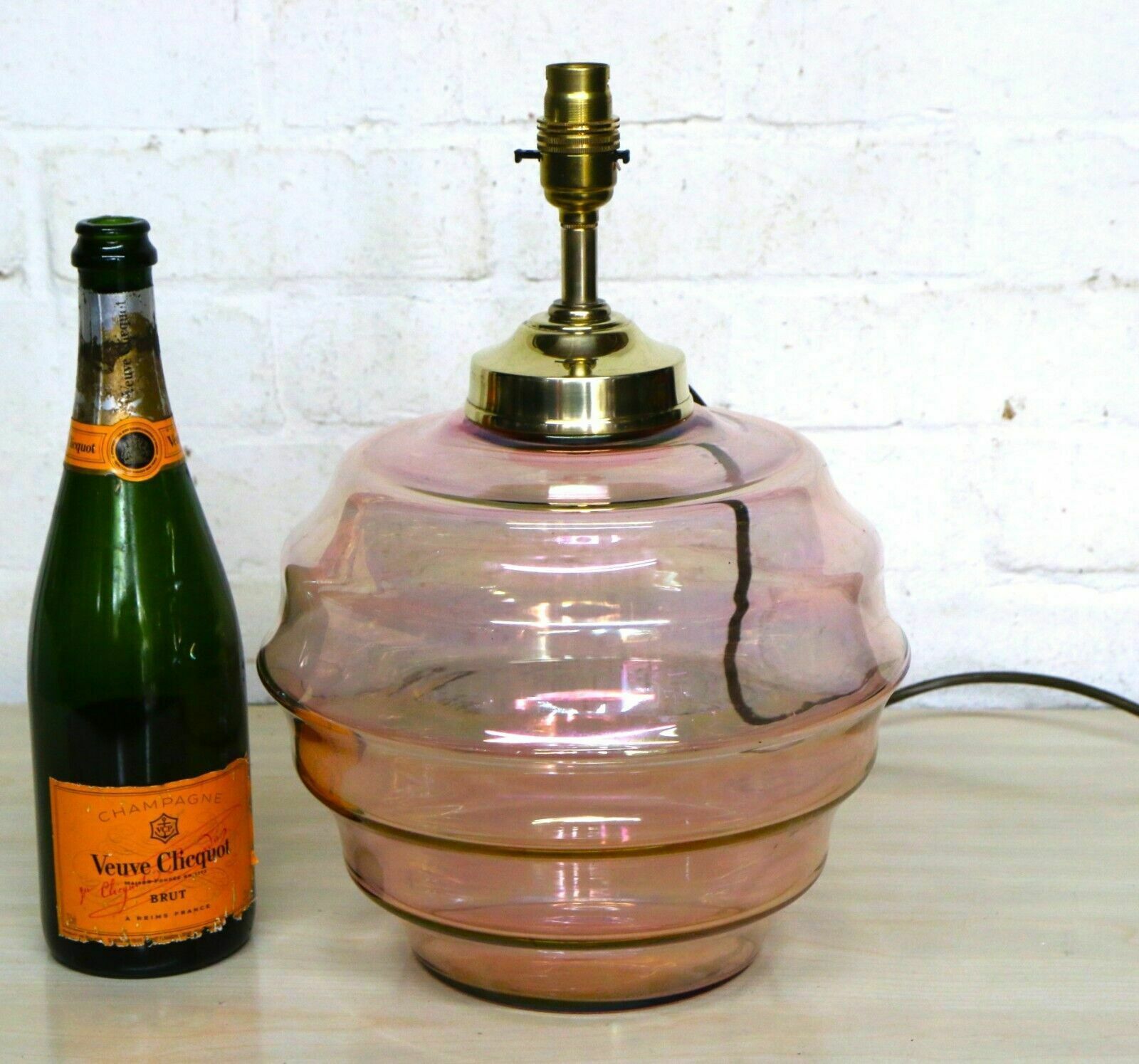 Antique Table Lamp Art Deco Lustre Pink Beehive Glass Lamp Early 20th Century