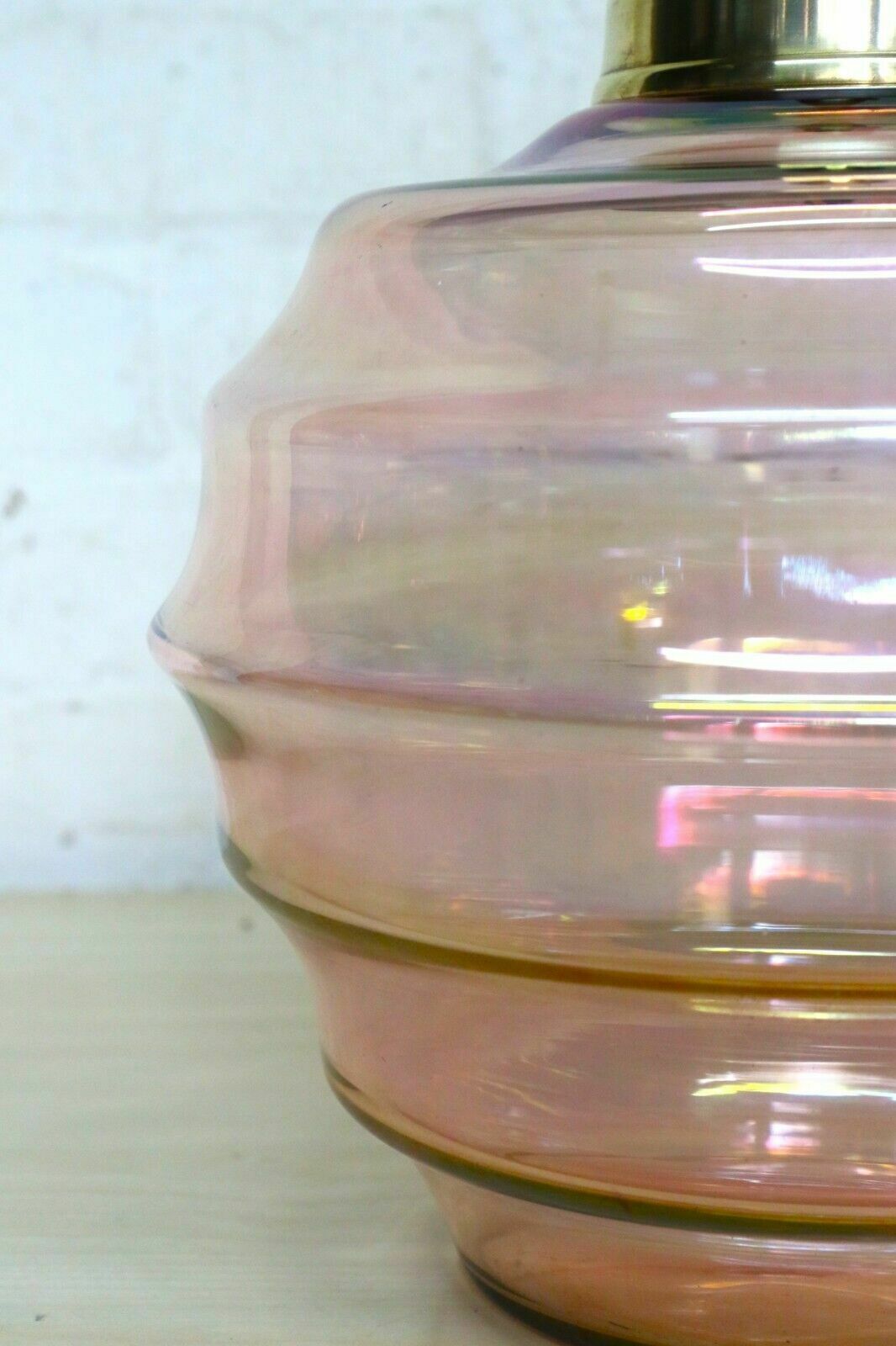 Lighting Antique Table Lamp Art Deco Lustre Pink Beehive Glass Lamp Early 20th Century photo