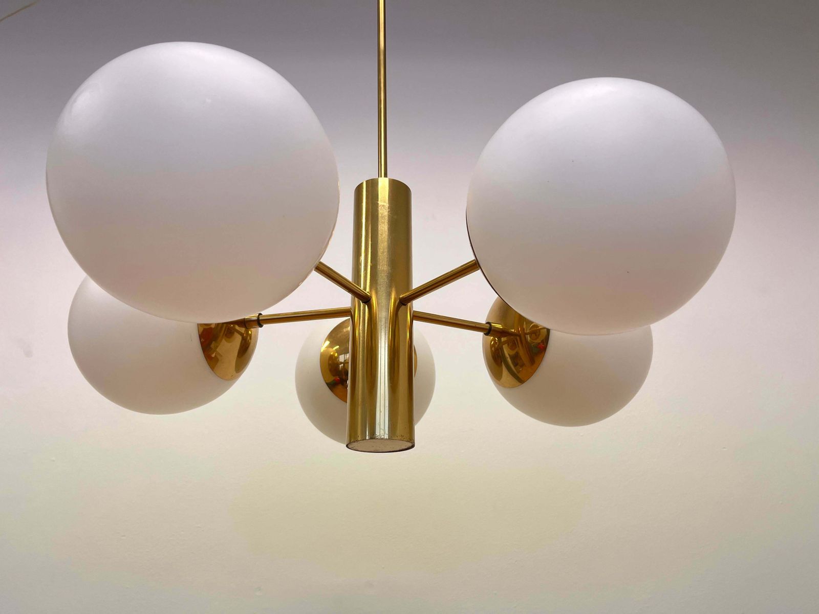 Big Brass Mid Century Sputnik Style Chandelier/ Pendant By Kaiser, 1970's photo furniture
