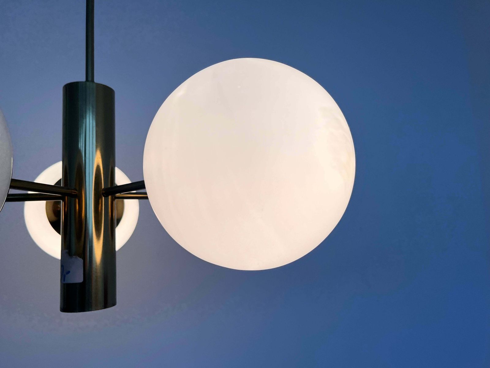Big Brass Mid Century Sputnik Style Chandelier/ Pendant By Kaiser, 1970's photo vintage