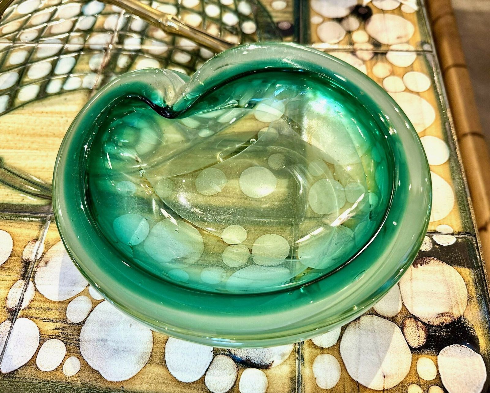 An Italian 1960s Green Murano Glass Ashtray photo furniture