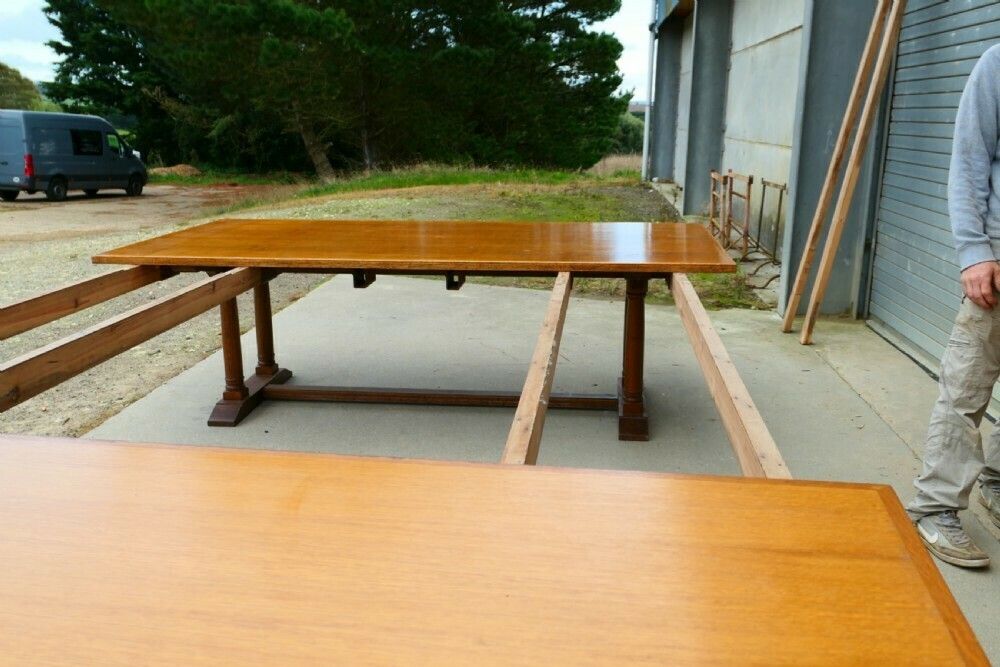 30 Seater Oak Banqueting Table, Arts & Crafts Boardroom Table photo vintage
