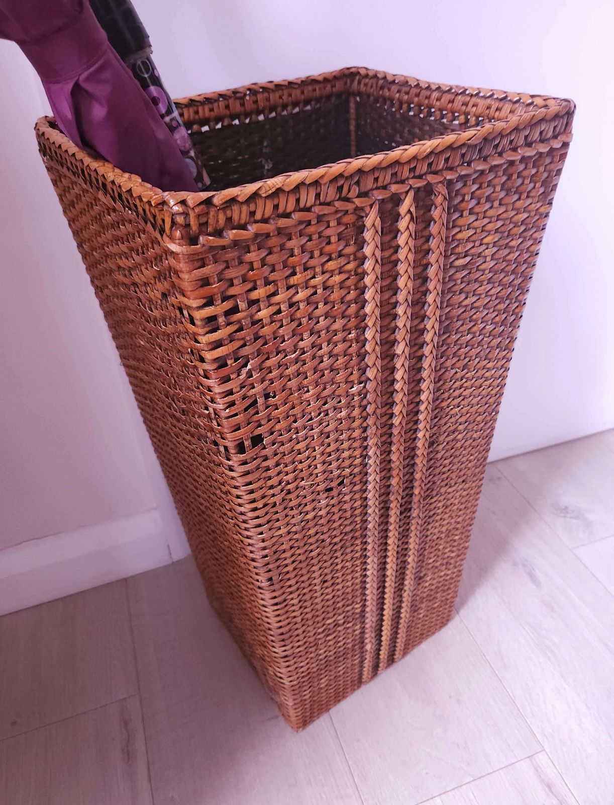 Elegant Vintage Umbrella Stand In Dark Cane photo for sale