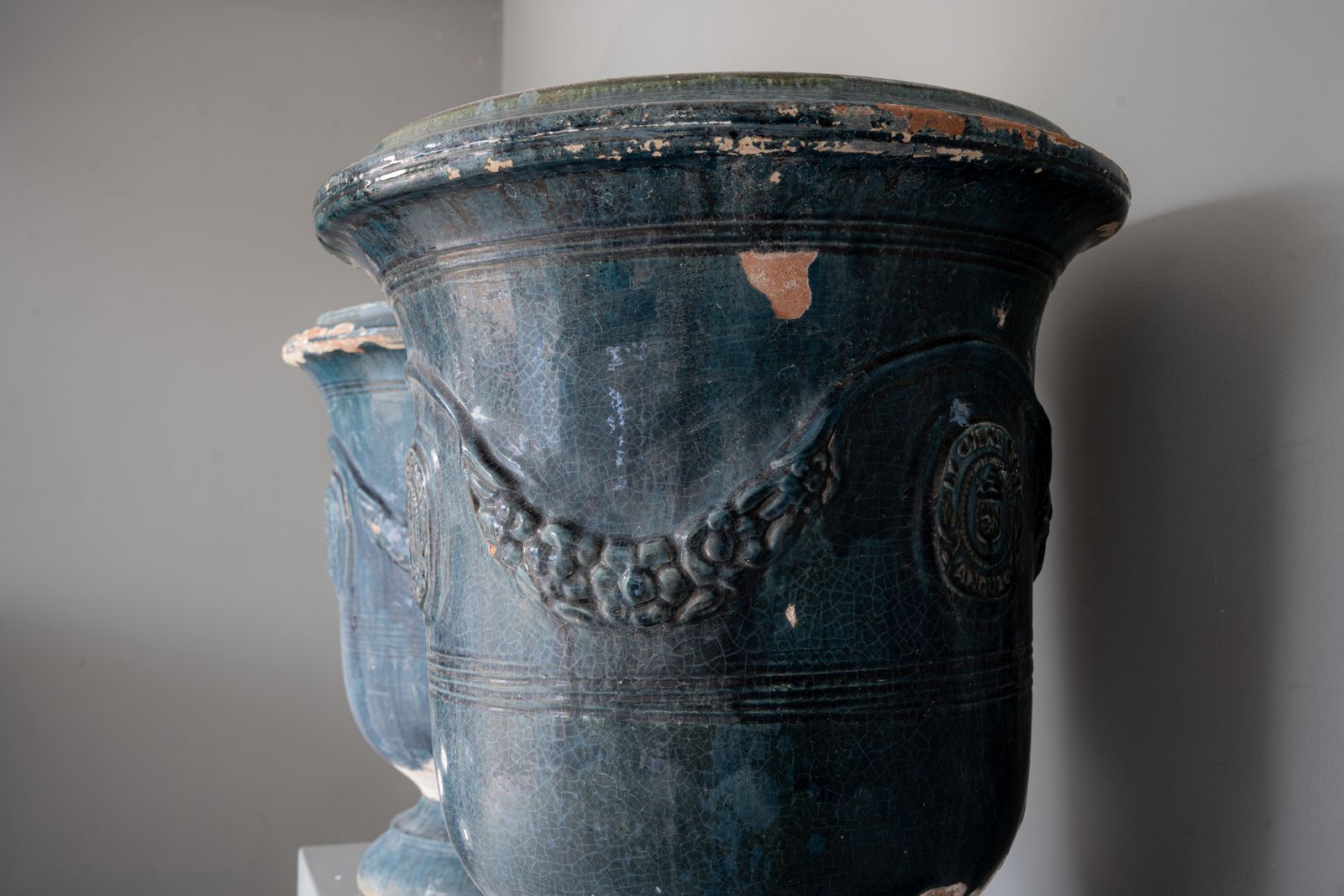 A Pair Of Blue Glazed Anduze French Vase photo Home Decor