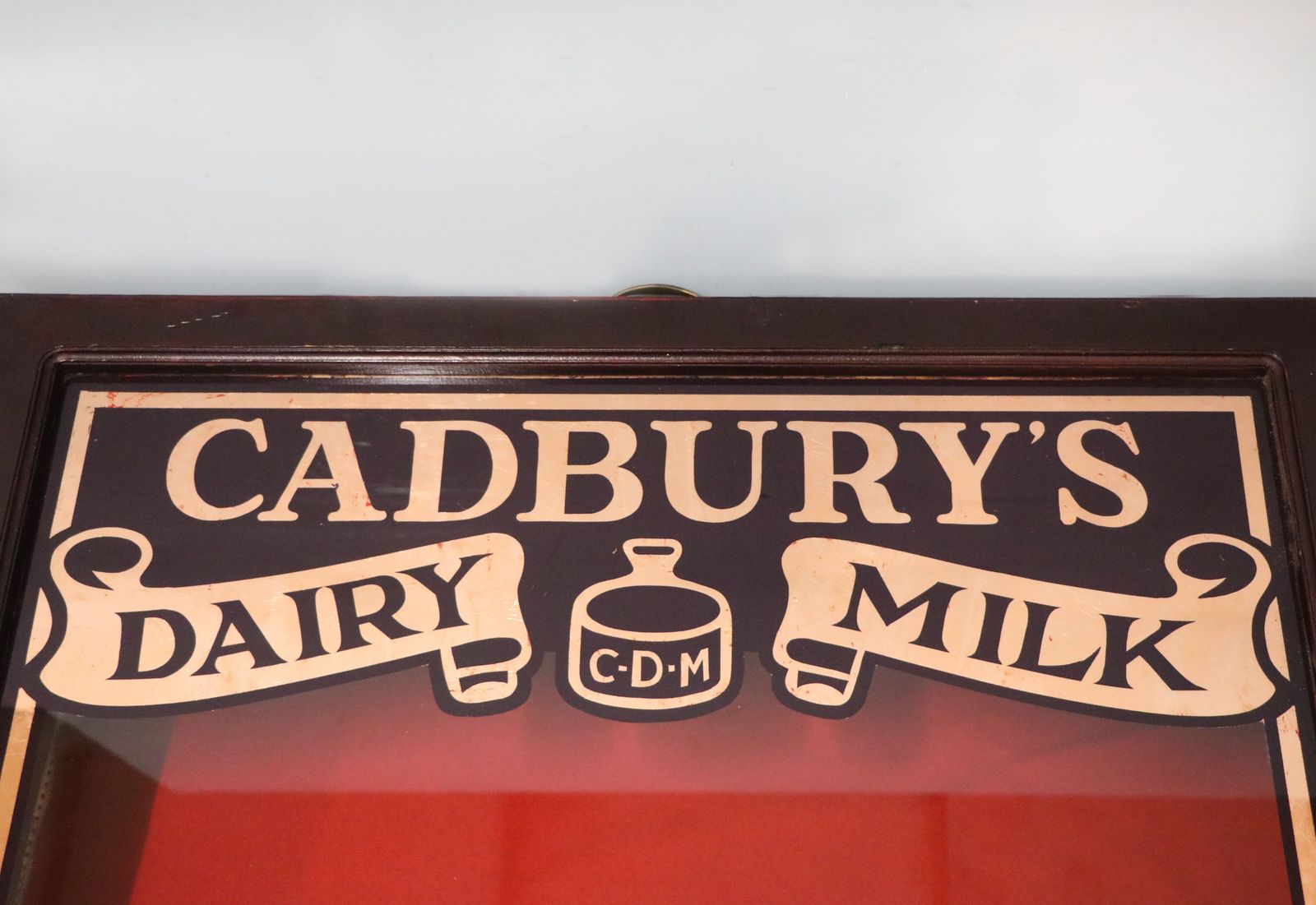 photo for sale A Superb Wedge Shaped Countertop Display Cabinet, Later Hand Sign Written For Cadburys Dairy Milk Chocolate.