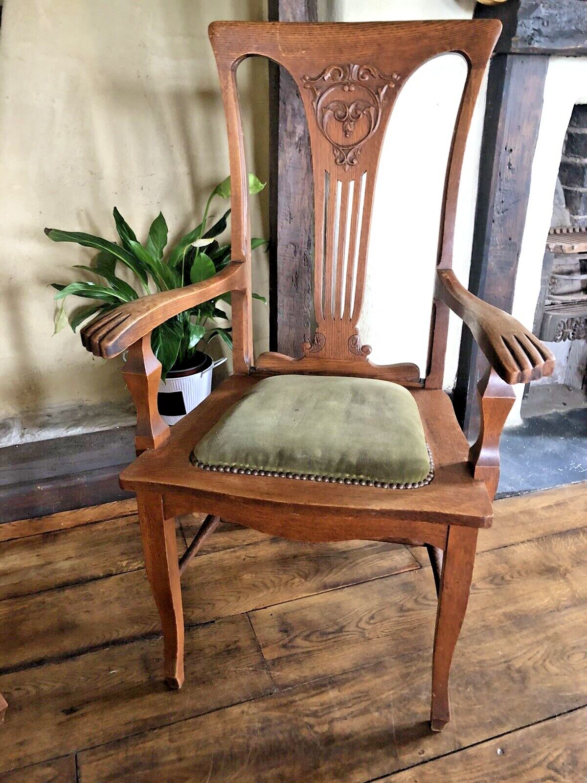Pair Of  Original Rare Antique Arts And Crafts Green Canadian Elbow Armchair photo Furniture