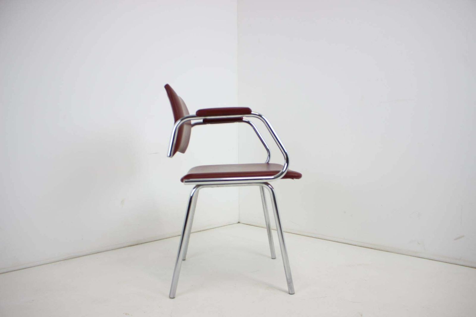 Chrome (Faux) Leather Armchair By Kovona, 1980's, Czechoslovakia photo vintage