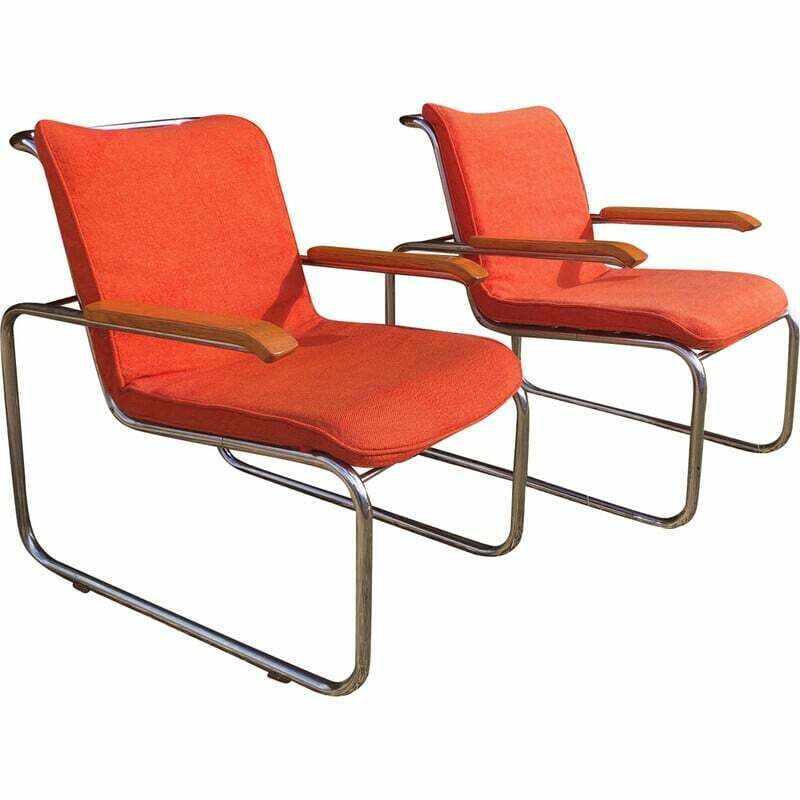 Pair Of Vintage Mb Lounge Armchairs By Marcel Breuer For Knoll