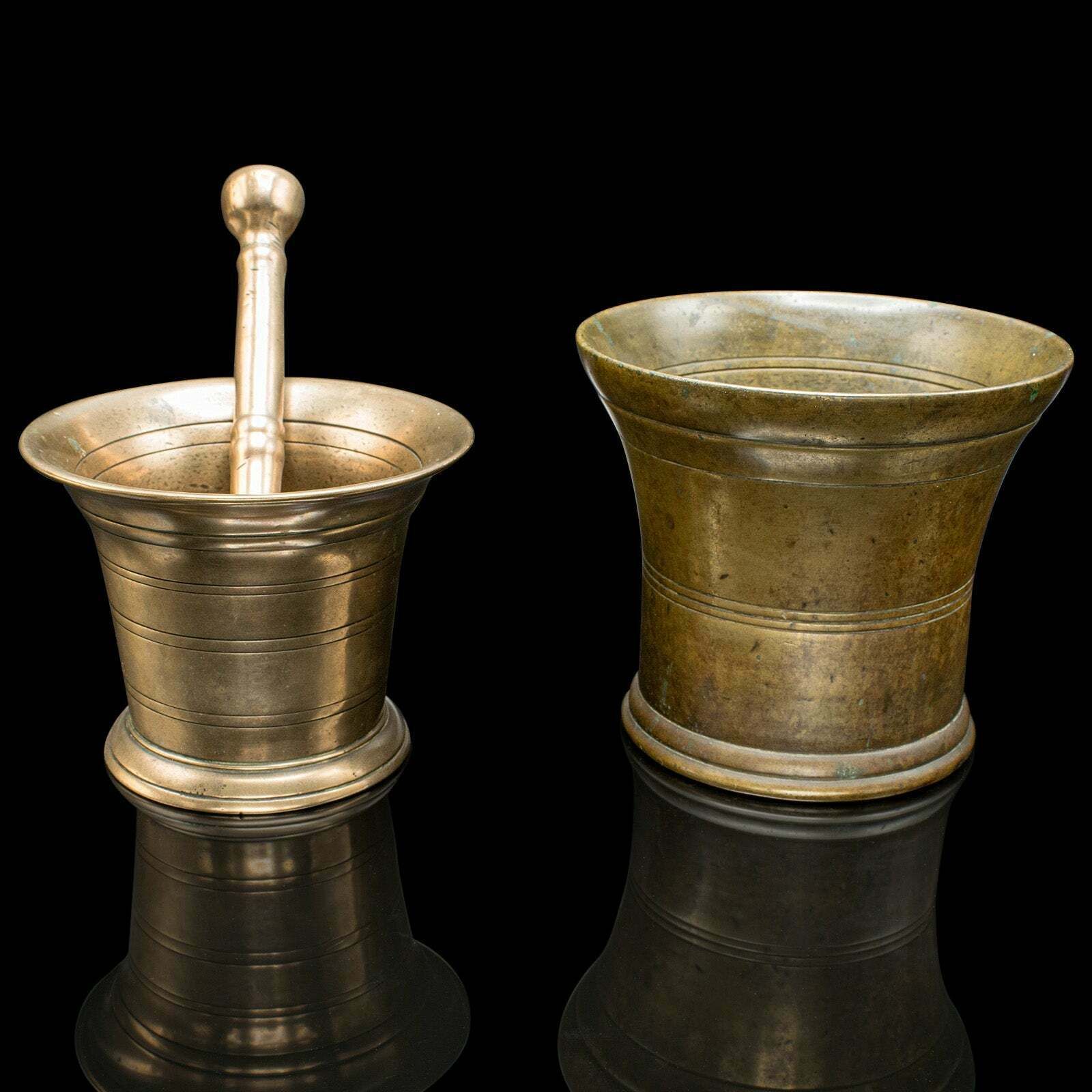 Duo Of Antique Mortars, Pestle, English, Bronze, Apothecary Aid, Early Georgian photo furniture