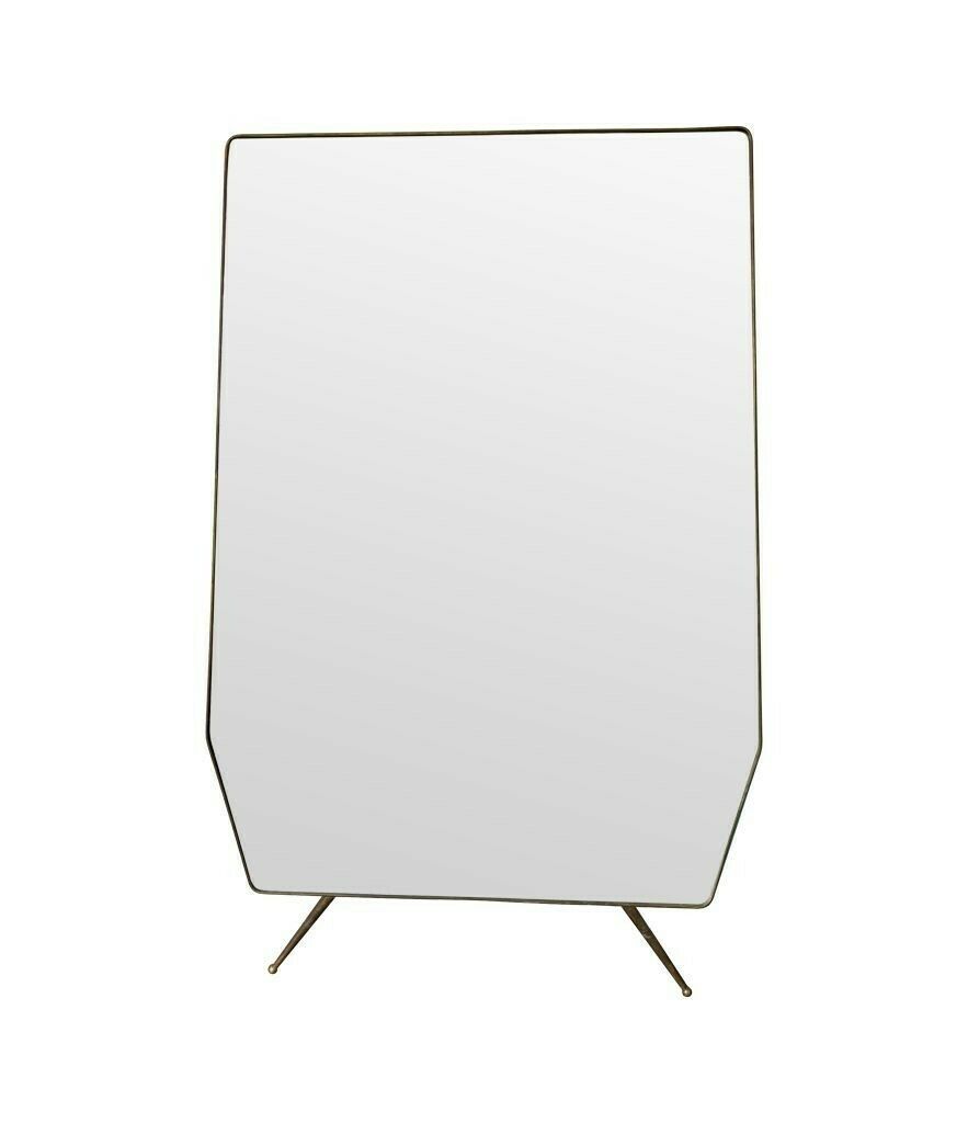 A Large Original Italian 1950s Full Length Brass Framed Mirror With Shaped Solid Brass Legs photo Home Decor