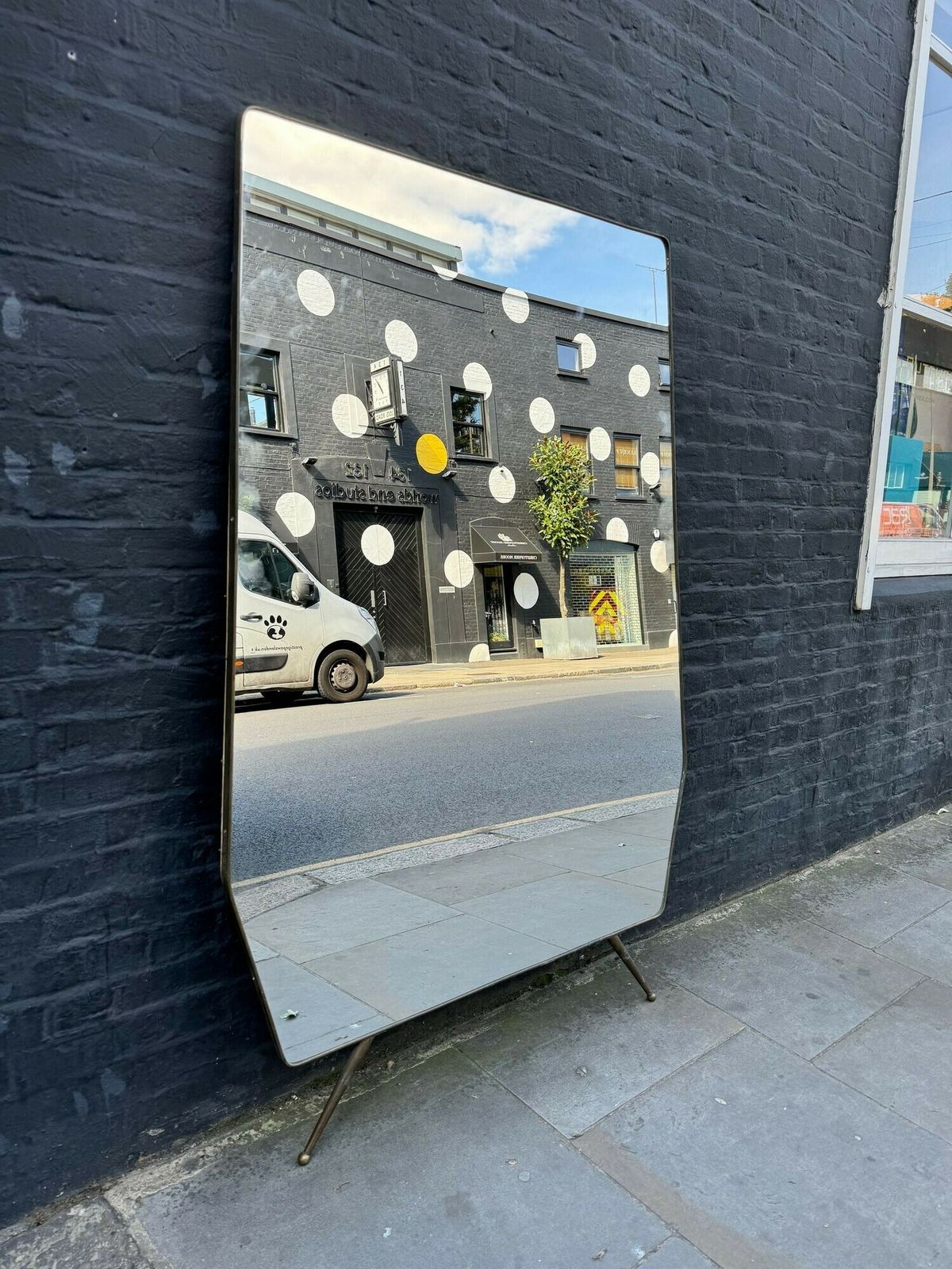A Large Original Italian 1950s Full Length Brass Framed Mirror With Shaped Solid Brass Legs photo buy