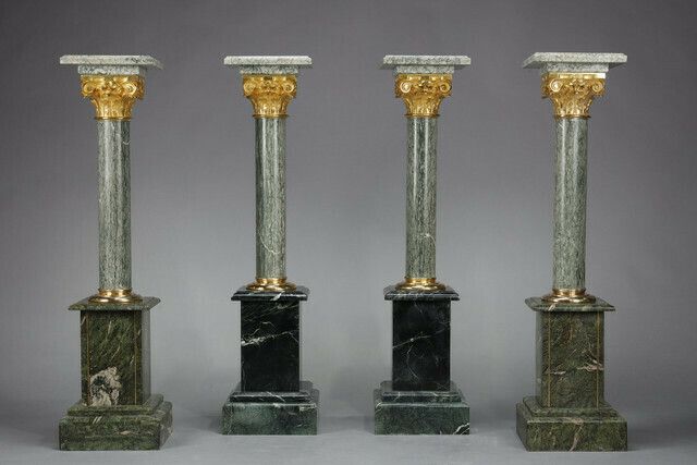 4 Columns In Green D'estours Marble And Gilded Bronze Corinthian Capital photo 18693.0