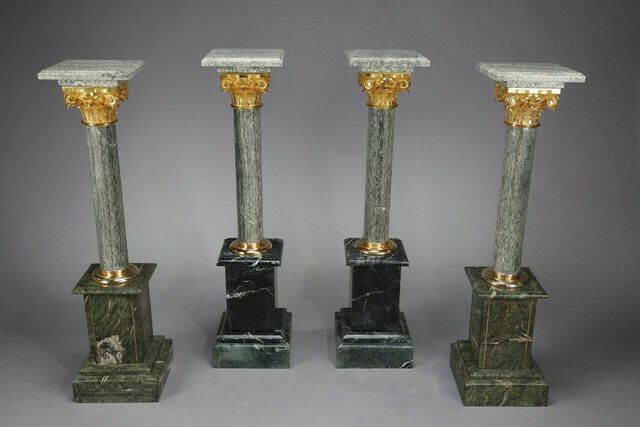 4 Columns In Green D'estours Marble And Gilded Bronze Corinthian Capital photo vinterior