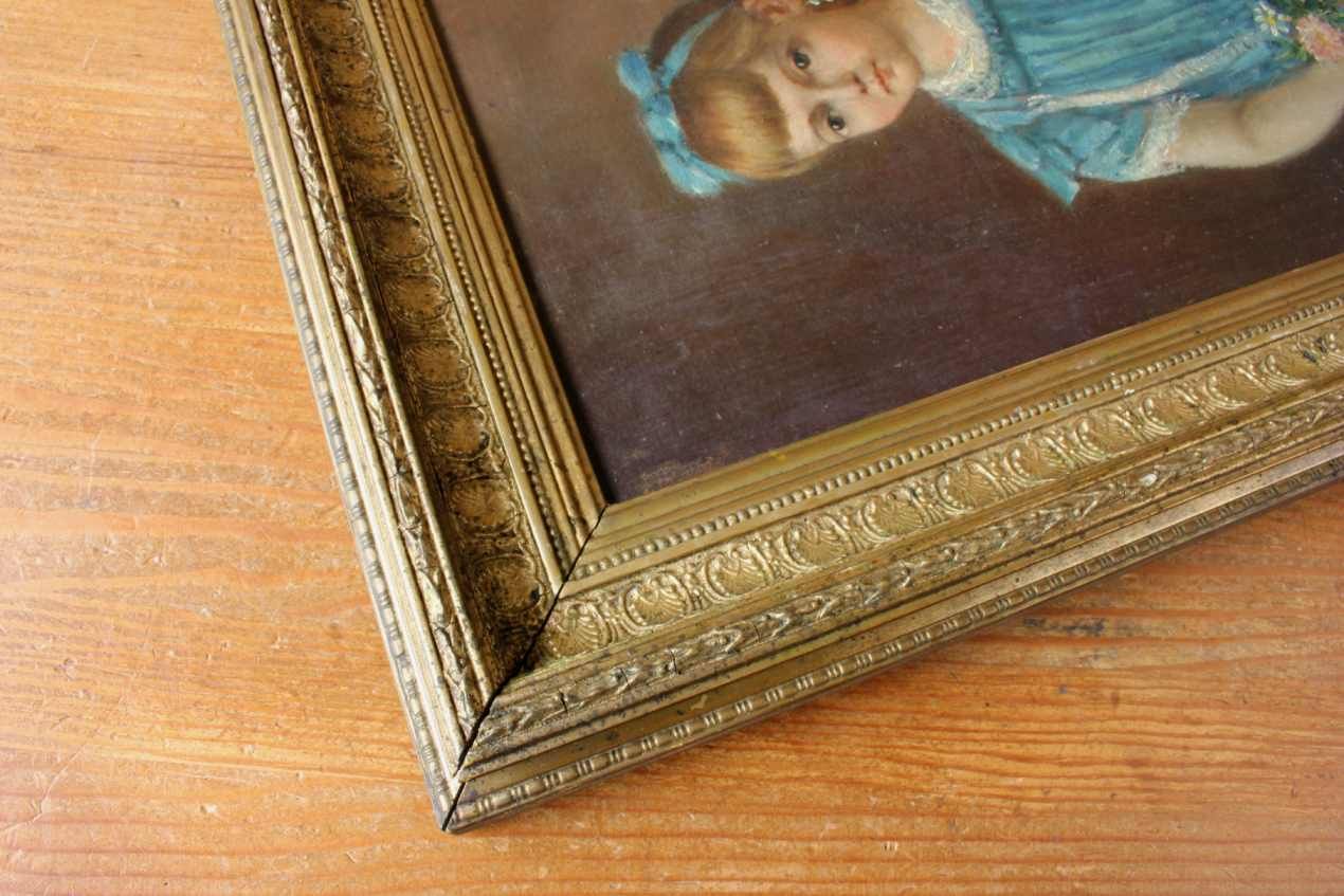 Art Young Girl In Blue Dress Oil Painting. Victorian Child Portrait. Pierrat. photo