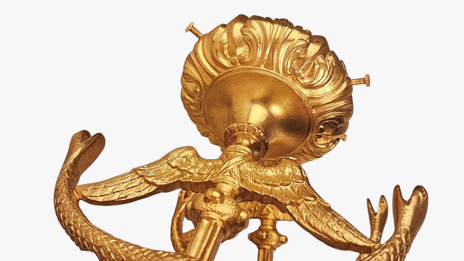 Pair Of Late 19th Century Empire Gilt Bronze Ormolu Wall Appliques Of Arms Holding Caduceus Staffs, France photo vintage