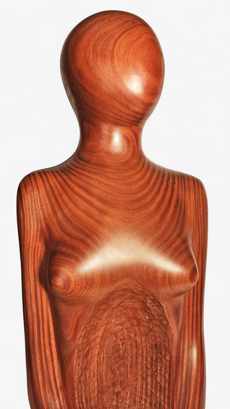 Late 20th Century Varnished Wood Decorative Feminine Sculpture With Carved Abdominal Void, Brazil photo 1075.0