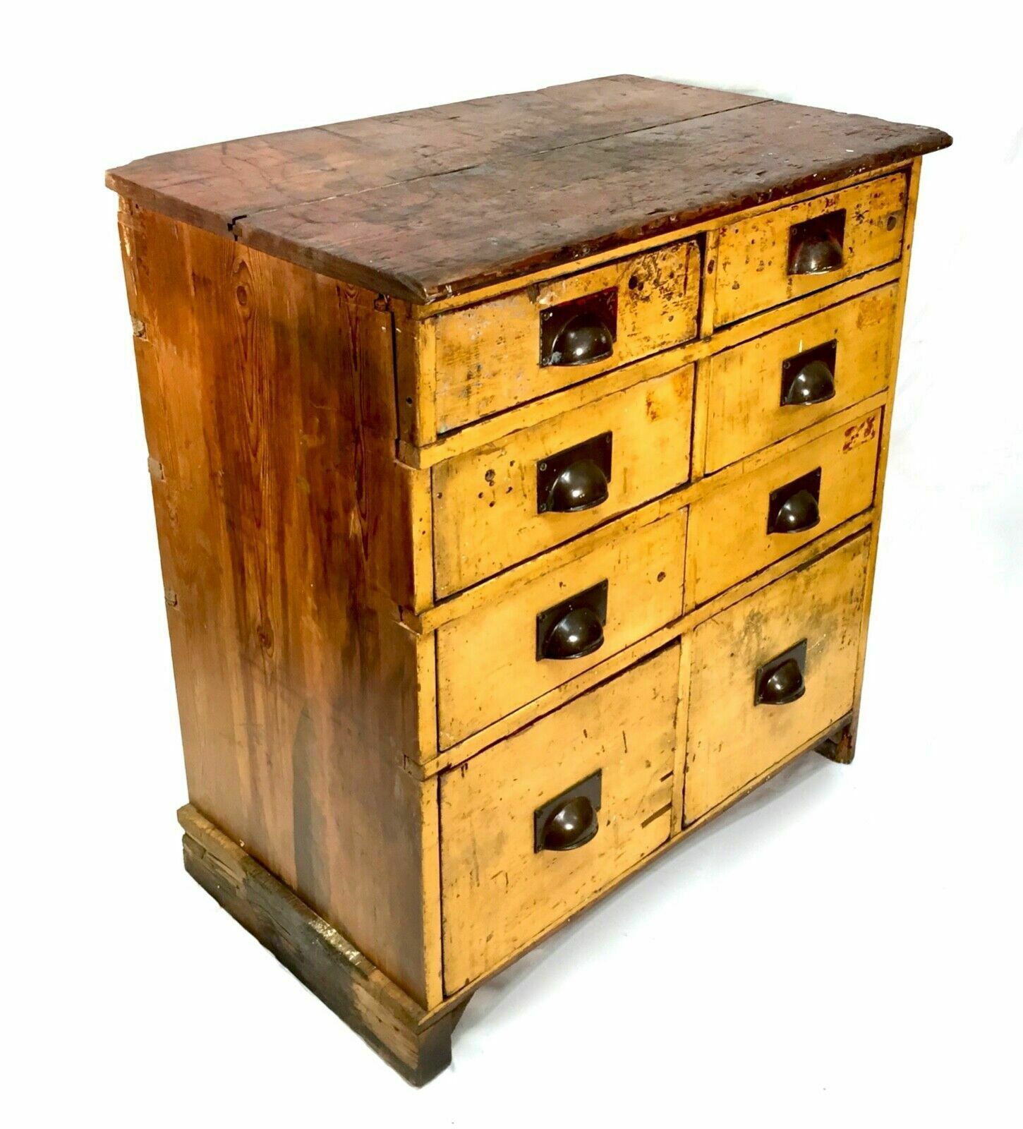 Antique Large Rustic Painted Chest Of Storage Drawers / Filing Cabinet / C.1900