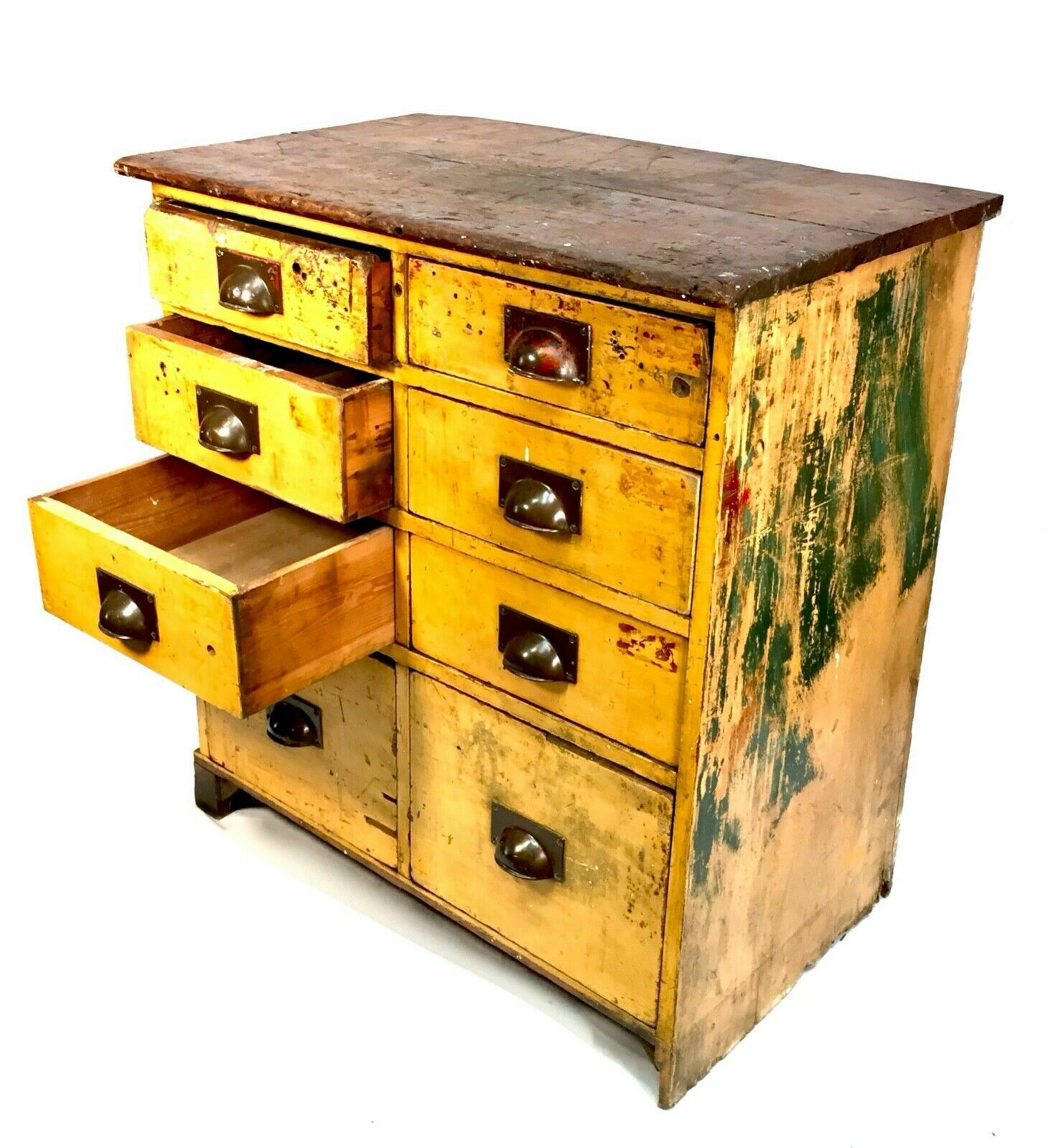 Antique Large Rustic Painted Chest Of Storage Drawers / Filing Cabinet / C.1900 photo Furniture