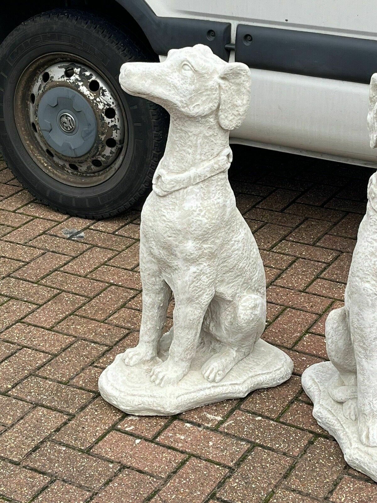 Life Size Pair Of Garden Seated Dog Statues, Great Look. Very Heavy. photo for sale